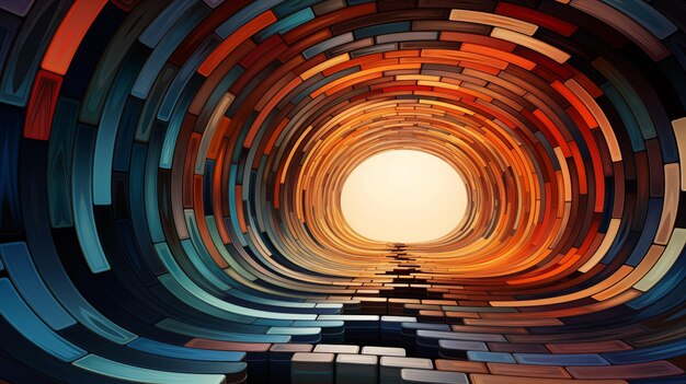 Photo a vibrant geometric tunnel with radiating bricks leading to light