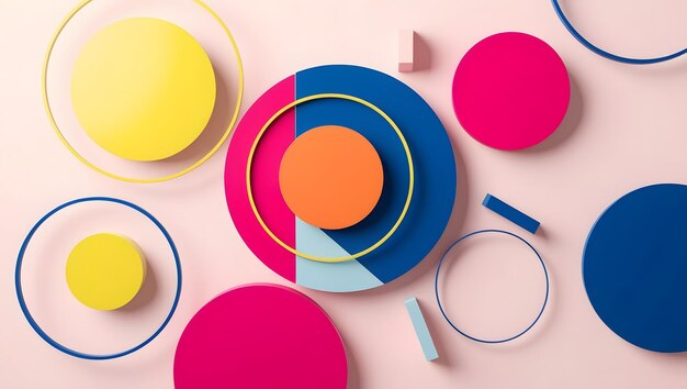 Photo vibrant geometry abstract circles in bright yellow electric blue and hot pink