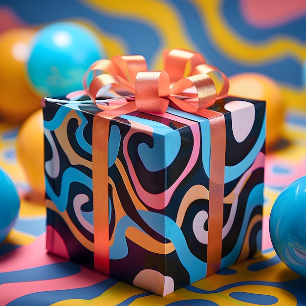 Photo vibrant gift boxes with psychedelic wrapping paper and colorful bows perfect for a lively celebration