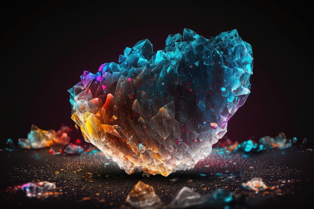 Vibrant glass object resting on a dark background Generative AI