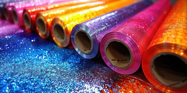 Vibrant Glittery Rolls Forming a Colorful Spectrum