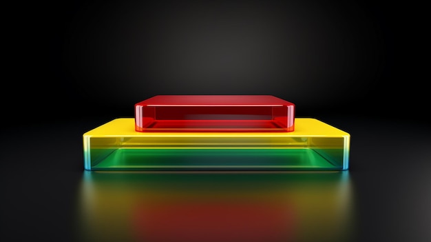 Vibrant glossy 3D podium in bright red yellow blue green