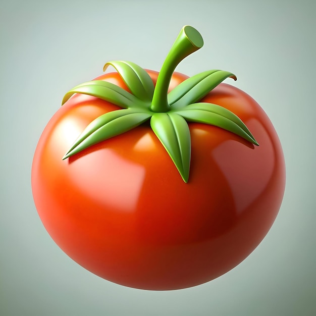 A vibrant glossy tomato with a green stem and leaves perfect for adding a touch of freshness and vibrancy to your designs