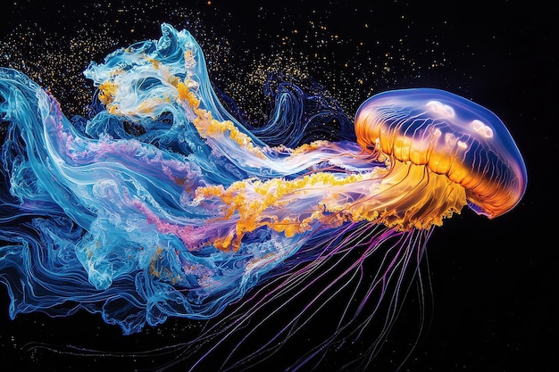 Photo vibrant glowing jellyfish in cosmic universe