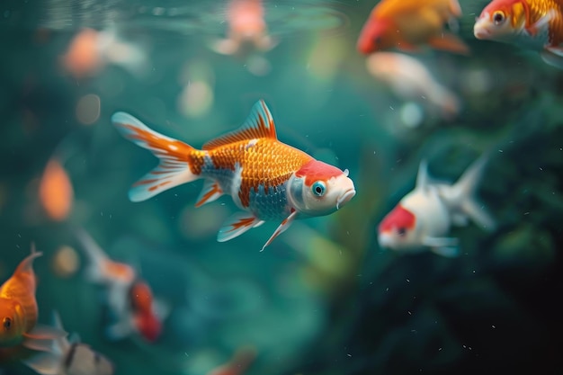 Vibrant goldfish swimming in aquatic serenity