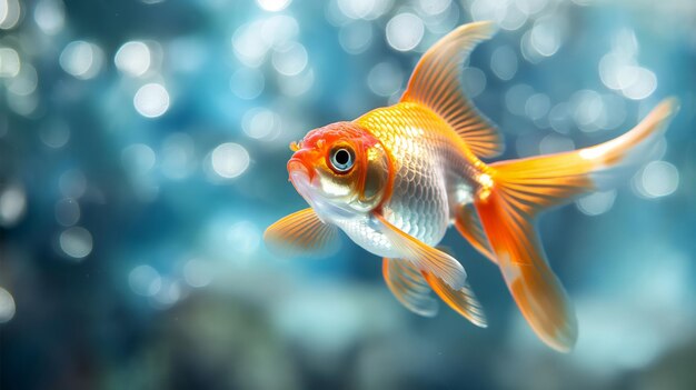 Vibrant Goldfish Swimming in Crystal Clear Aquarium with Bokeh Background