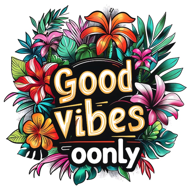 Photo vibrant good vibes only text with colorful background