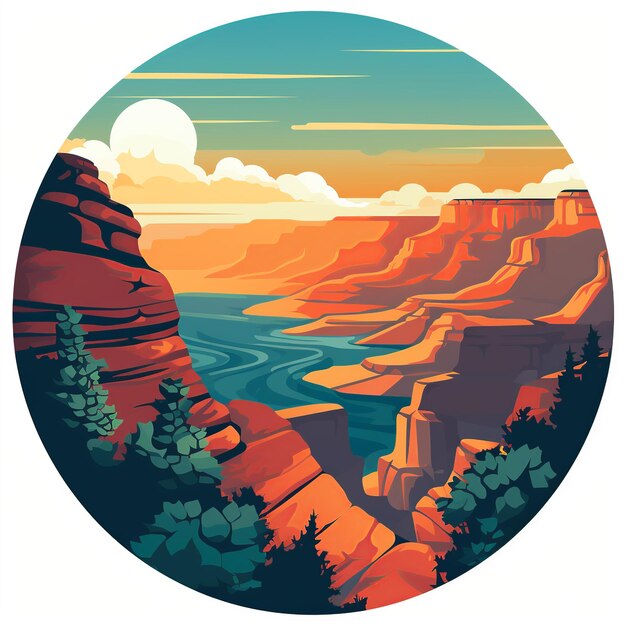 Photo vibrant grand canyon circular illustration