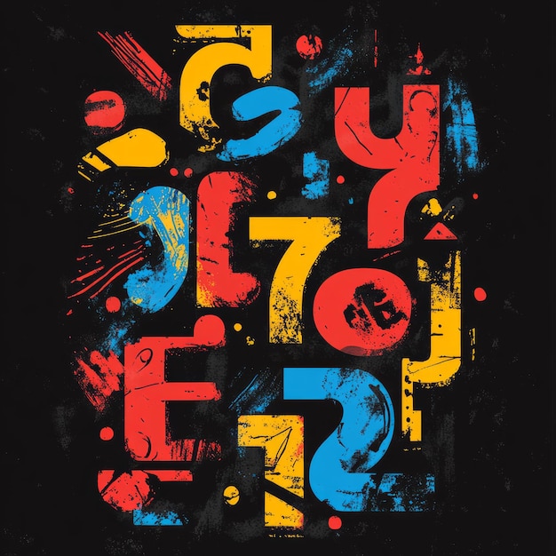 Photo a vibrant graphic design featuring colorful abstract shapes and numbers on a dark background