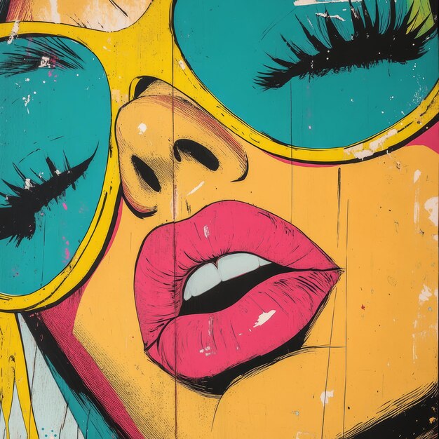 Photo a vibrant graphic of a woman with colorful sunglasses and bold lips