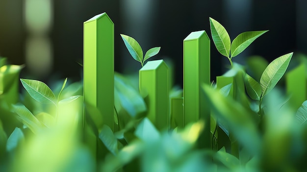 Photo vibrant green bar graphs and flourishing leaves symbolize sustainable financial growth