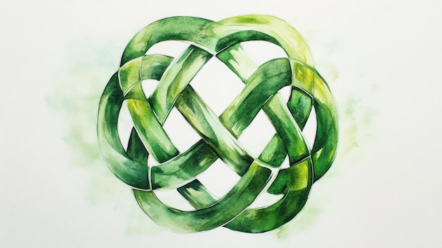 Photo a vibrant green celtic knot design featuring intricate interlacing patterns symbolizing unity and eternity in a serene atmosphere