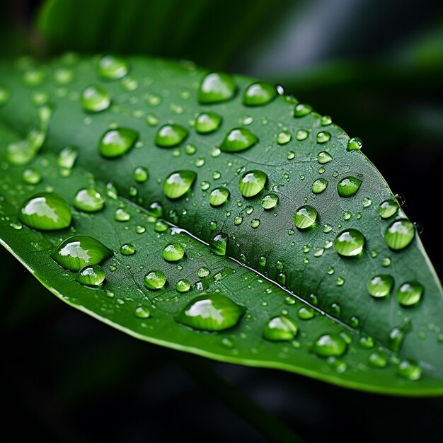 vibrant green leaf glistening with numerous dewdrop AI generated