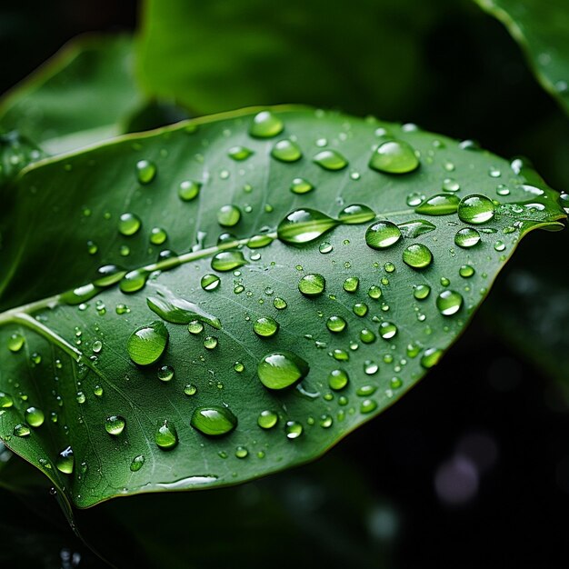 vibrant green leaf glistening with numerous dewdrop AI generated