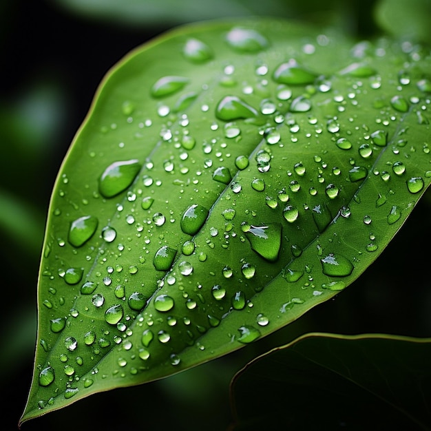 vibrant green leaf glistening with numerous dewdrop AI generated