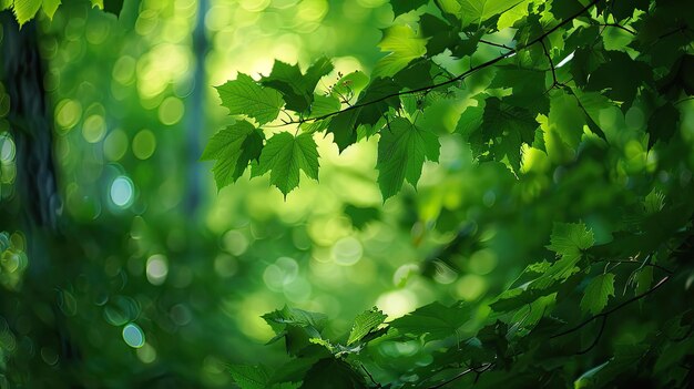 vibrant green leaves on trees in a dense forest