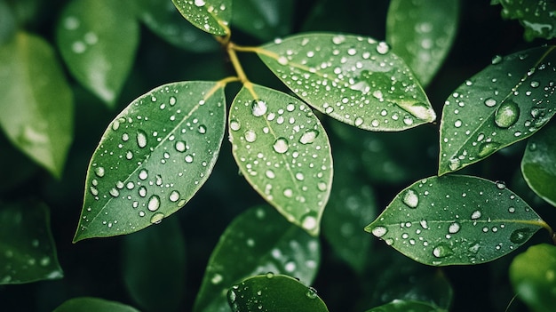 Photo vibrant green leaves with glistening water droplets