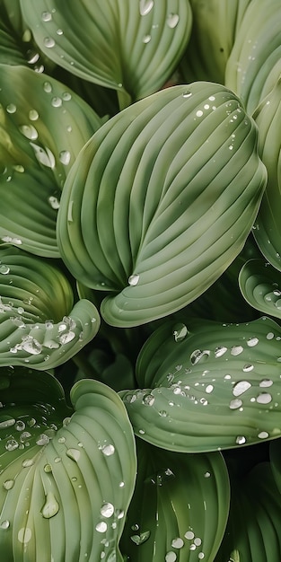 Vibrant Green Leaves with Water Droplets