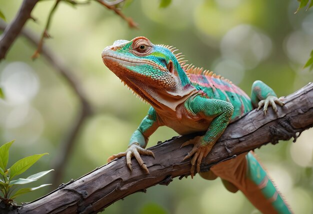 Vibrant Green Lizard Perched on Branch