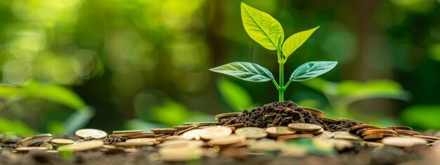 vibrant green shoot emerging from a pile of coins symbolizing the initial phase of a loan applicati