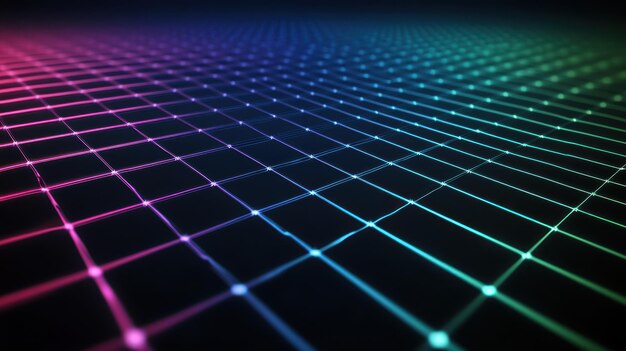 Photo a vibrant grid pattern with neon colors on a dark background suggesting a digital landscape