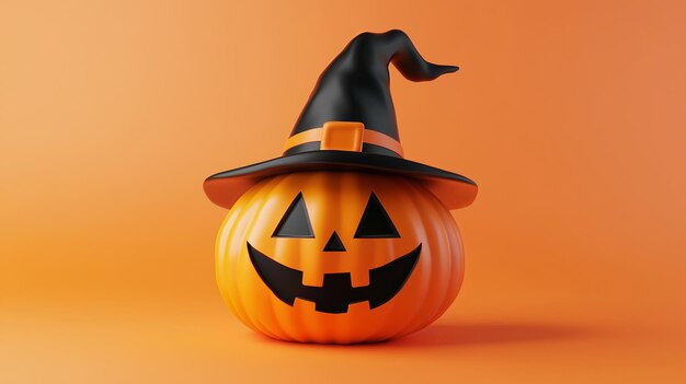 Photo a vibrant halloween pumpkin decorated with a witch hat