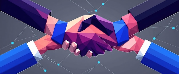 Photo vibrant handshake symbolizes blockchain technology and business agreement