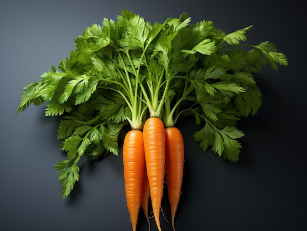 Vibrant Harmony Carrots with Lively Orange and Green on a Dark Background Generative AI