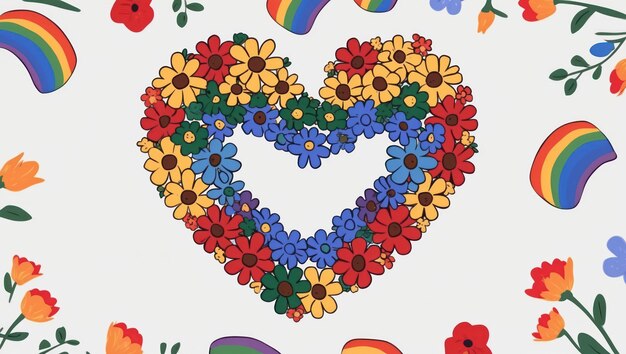 Photo a vibrant heart design with rainbow colors and floral accents