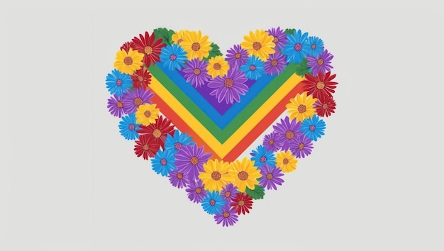 Photo a vibrant heart design with rainbow colors and floral accents