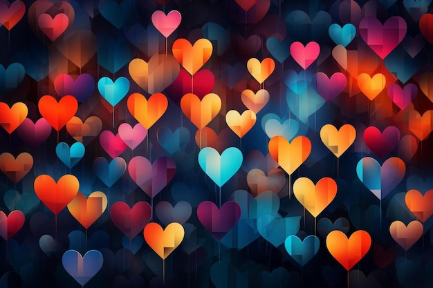 Photo vibrant hearts on a digital screen