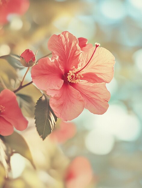 Photo vibrant hibiscus blossom with soft bokeh background tropical floral beauty