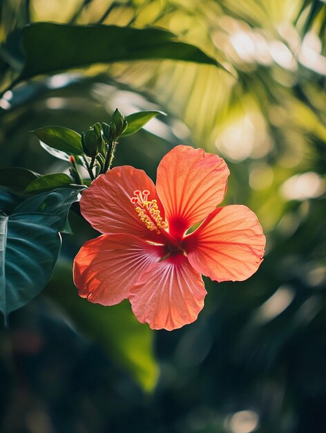 Vibrant Hibiscus Flower in Tropical Garden Setting