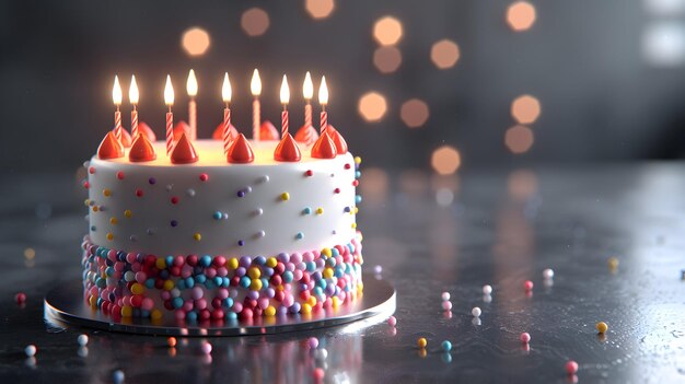 Vibrant High Resolution Image Birthday Cake with Candles Concept Emphasizing Tradition of Blowing