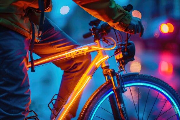 Photo vibrant highresolution stock photo of neon bicycle with intricate hand details