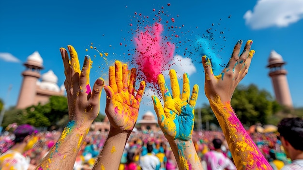 Photo vibrant holi festival with colorful powders in india