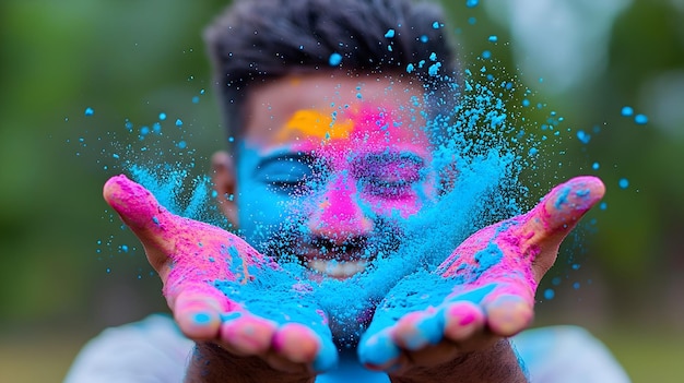 Photo vibrant holi powder explosion in slow motion captures joyous