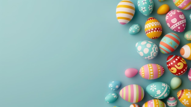 Vibrant holiday decor with Easter eggs on a soft blue backdrop Unique