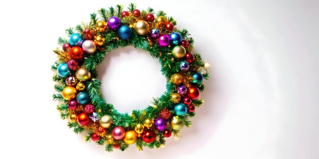 Vibrant Holographic Christmas Wreath with Colorful Decorations for Holiday Joy Perfect Stock Photo