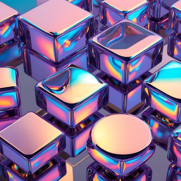 Vibrant Holographic Cubes and Spheres in a Modern 3D Design