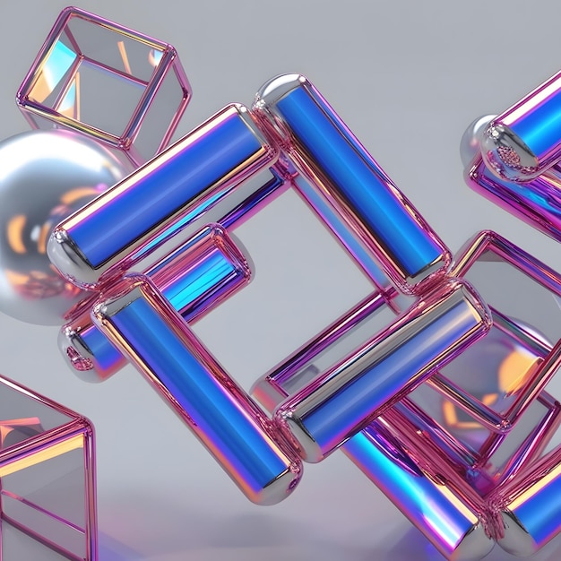 Vibrant Holographic Cubes and Spheres in a Modern 3D Design