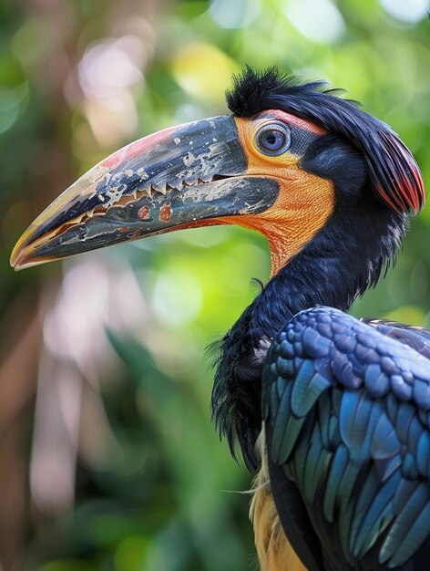 Vibrant Hornbill Portrait in Lush Greenery Exotic Wildlife Photography