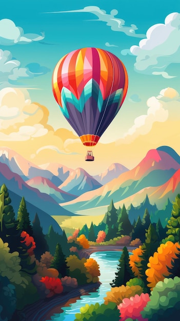 A vibrant hot air balloon festival with colorful balloons floating in the sky