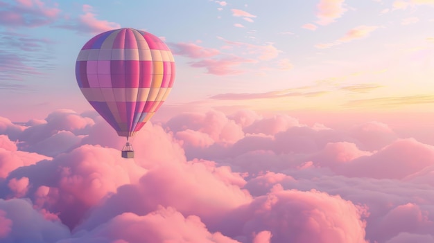 A vibrant hot air balloon floating above the clouds Freedom concept