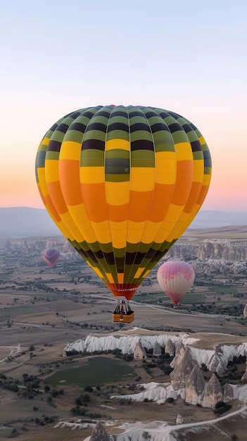 Photo vibrant hot air balloons over cappadocia