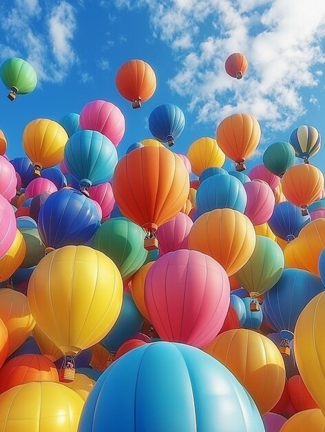 Photo vibrant hot air balloons in a clear blue sky colorful festival scene