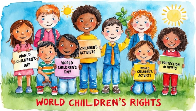 Photo a vibrant illustration celebrating children39s activism and world children39s day