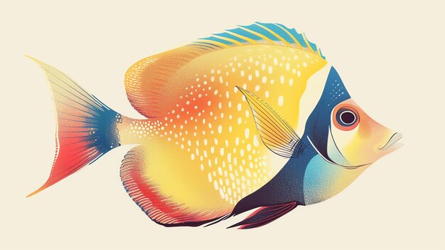 Photo vibrant illustration of a colorful tropical fish with yellow blue and red scales