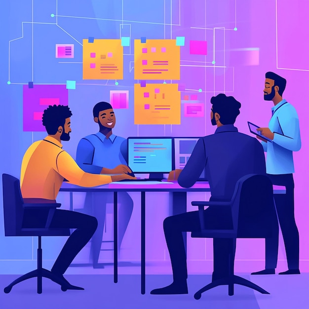 a vibrant illustration depicting a black male team entrepreneur