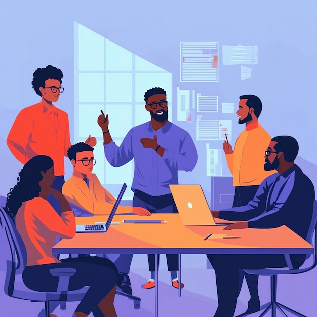 a vibrant illustration depicting a black male team entrepreneur